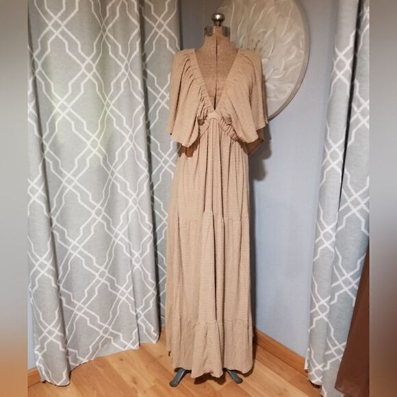 Summer V-Neck, Tiered Silhouette with Flutter Sleeves Maxi Dress - Picture 10 of 13